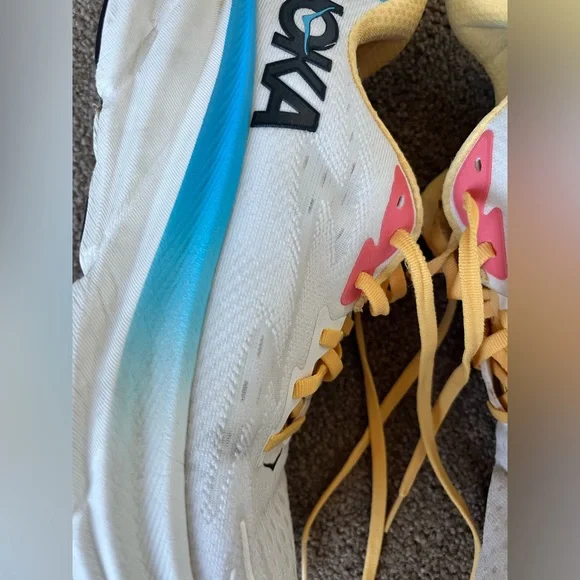 Women's Hoka Clifton White and Yellow Running Shoes - Picture 7 of 12